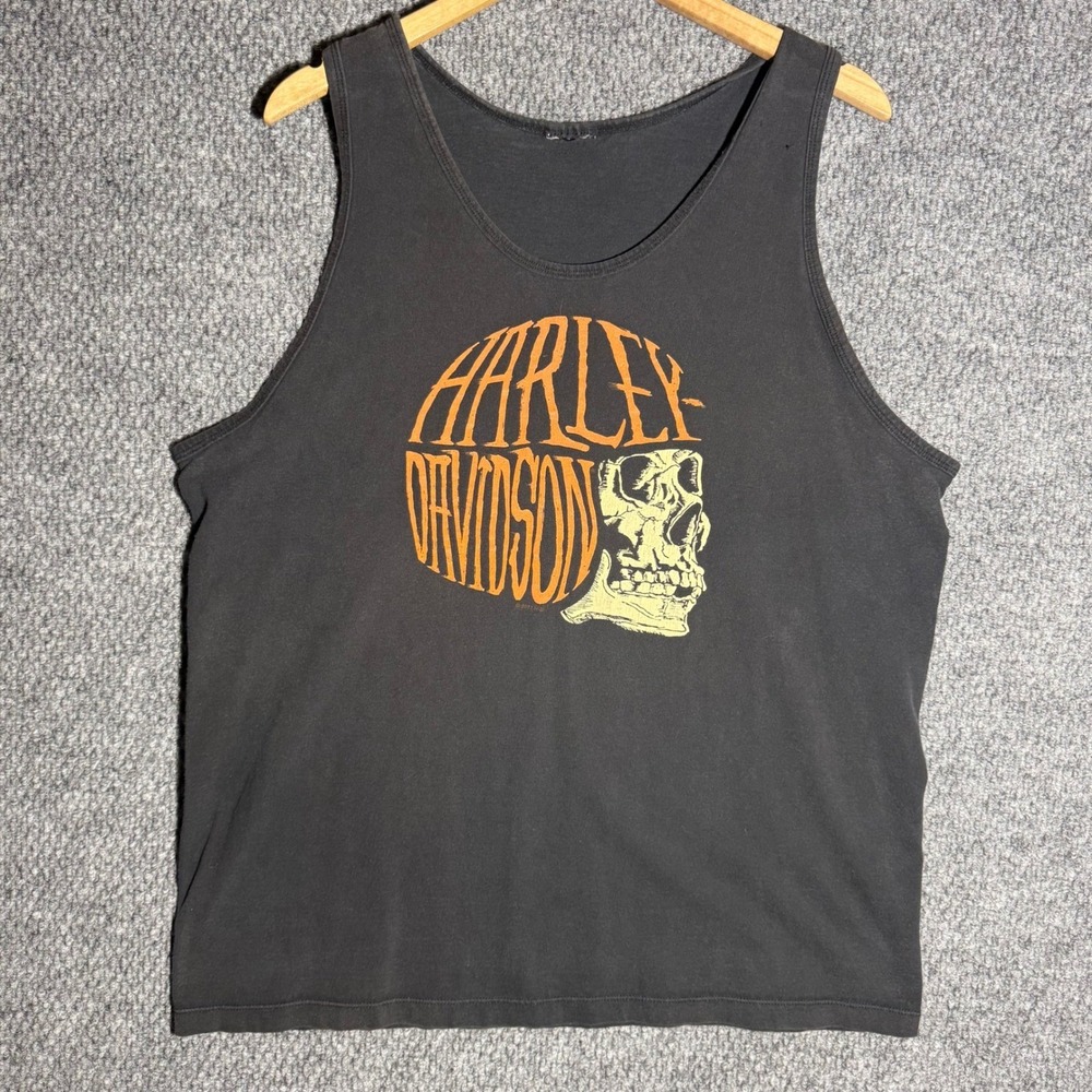 Harley Davidson Tank Top Barnett El Paso Texas Skull Faded Black Mens Size Large